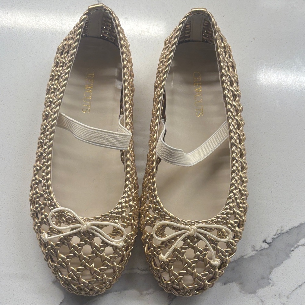 Crewcuts Gold Braided Ballet Flats with Bow Detail